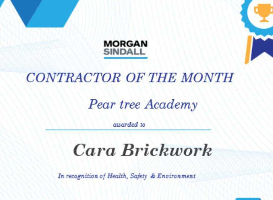 We’re thrilled to announce that Cara Brickwork has been awarded ‘Contractor of the Month’ for March at @morgansindallconstruction’s Pear Tree Academy, for the second consecutive month!