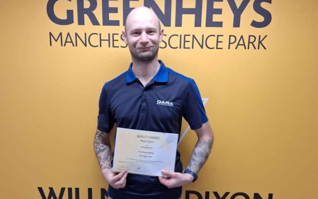 Fantastic news as one of our Supervisors Mitchell Thomson, was recognised with the Quality Award on the Greenhays site for @willmottdixon.